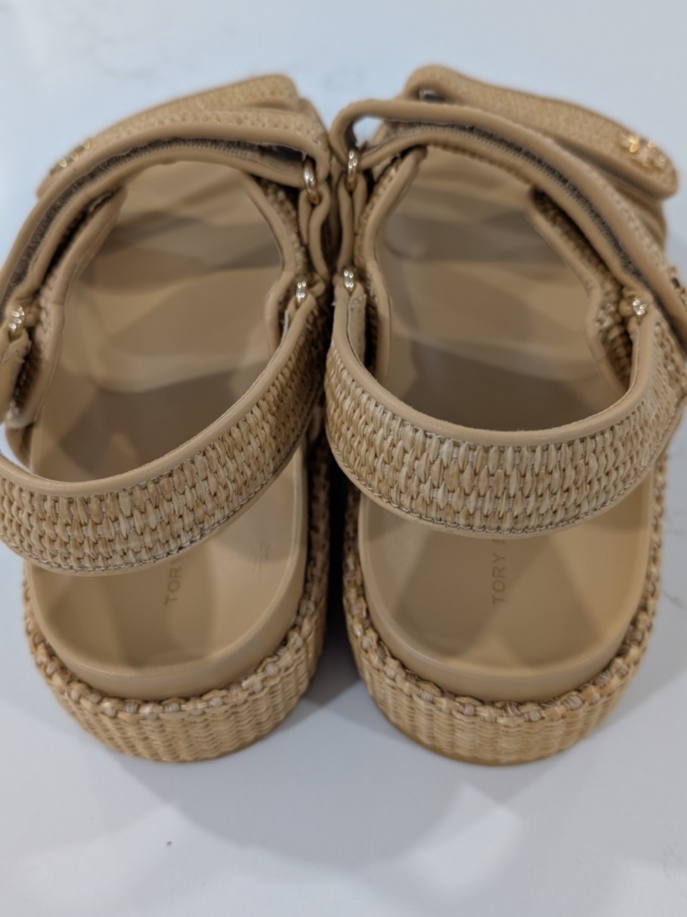 Tory Burch Kira Platform Sport Sandal Natural Raffia Women's 10 NWOB Logo Strapp - Picture 4 of 12